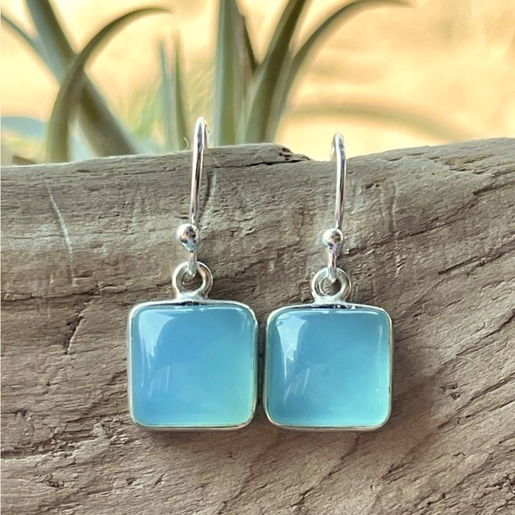 Aqua Chalcedony Sterling Silver Earrings - Picture 5 of 9